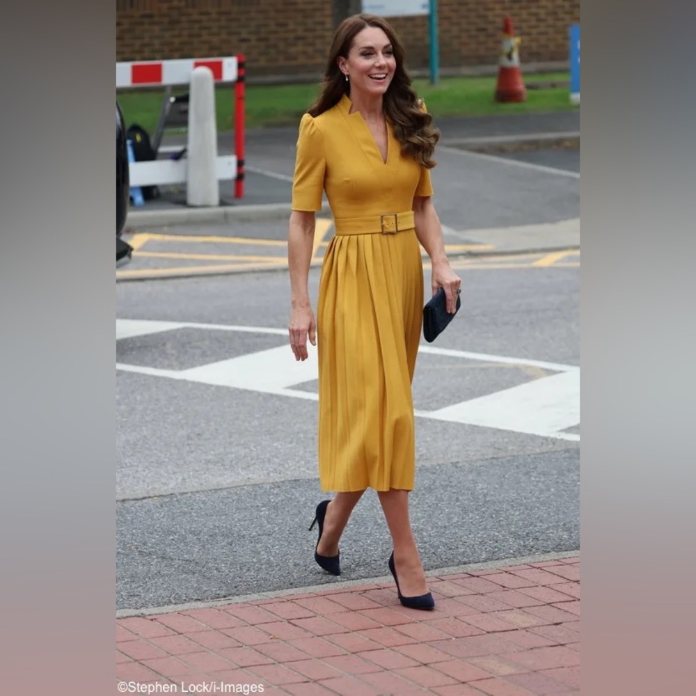 NWT KAREN MILLEN Structured Crepe Forever Pleat Belted Midi Dress $439 - Picture 10 of 14